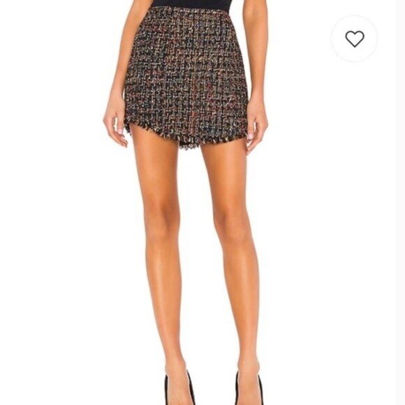 LOVERS + FRIENDS Aria tweed Fringe hem Mini Skirt in Black Multi Size‎ M - Picture 2 of 10